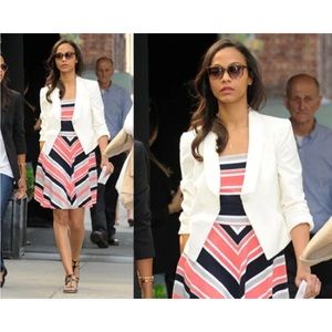 Banana Republic Milly Collection Striped Fit and Flare Dress Size 0 Coral White